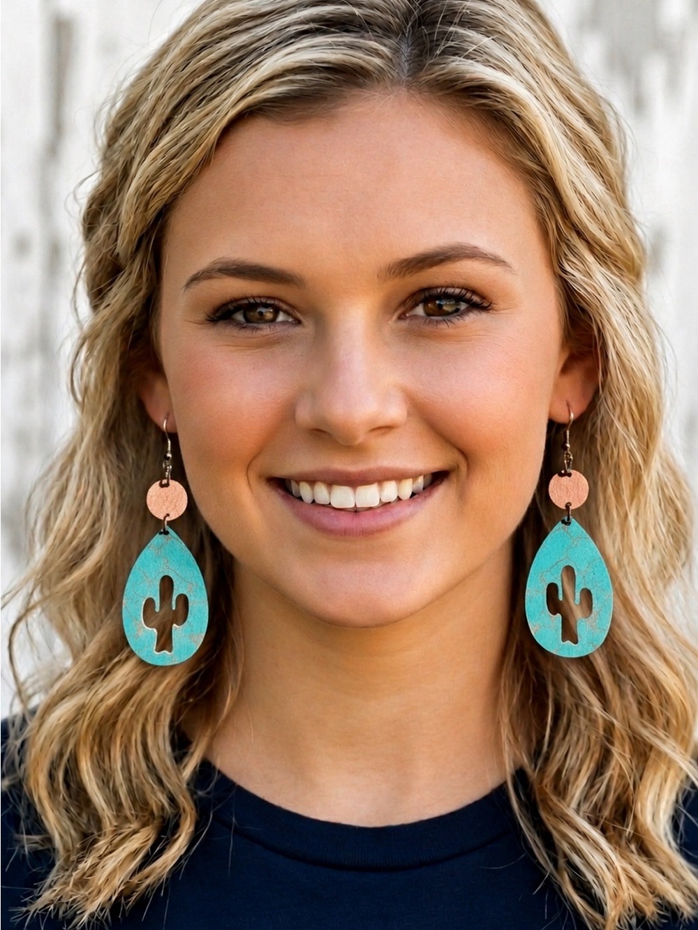 Turquoise Cactus Teardrop Earrings